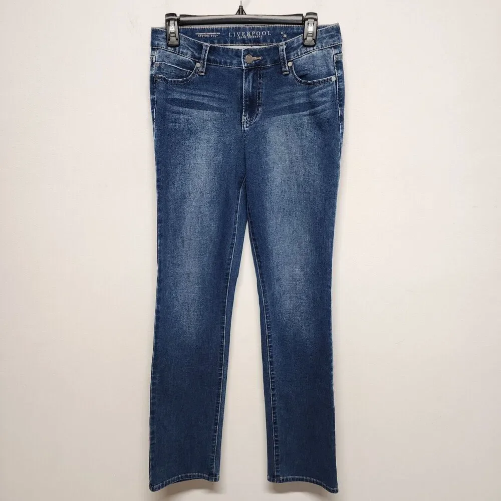 Liverpool Womens Straight Leg Jeans Size 6 28x32 Medium Wash Stretchy Soft Sadie